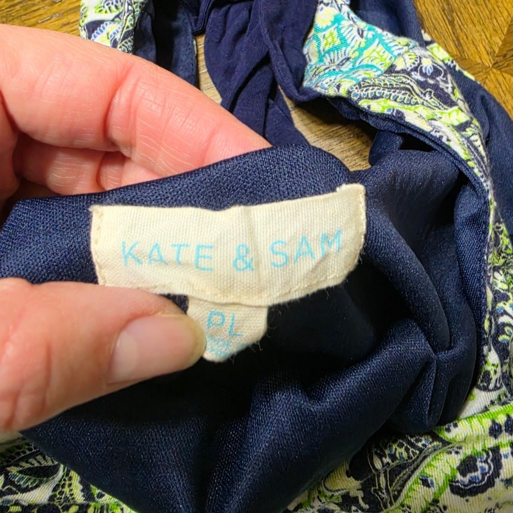 Kate & Sam Paisley Layered Crisscross Back Sleeveless Dress Navy Green PL - Picture 2 of 7